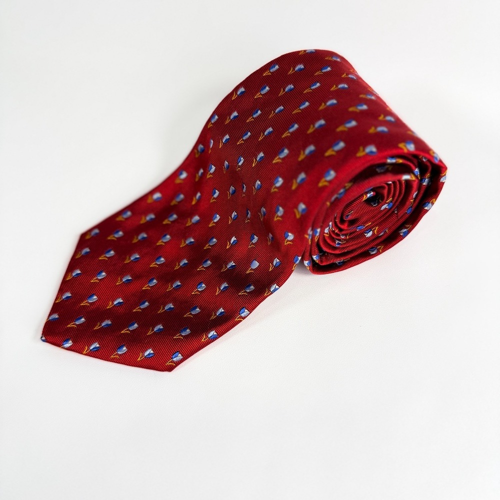 Brooks Brothers Tie Makers Silk Woven In Italy‎ Red Tulip Floral Novelty Necktie